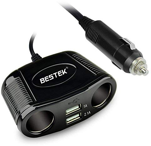 BESTEK 2-Socket Cigarette Lighter Car Charger Power Adapter DC Outlet Splitter with 3.1A Dual USB Ports for iPhone iPad, Samsung Galaxy Android Smartphone and More