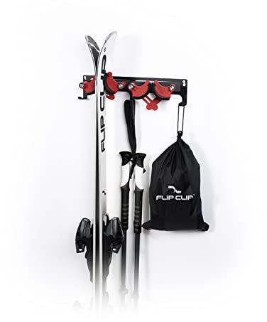 Flip Clip Duo | Universalhalterung | Skihalterung | Snowboardhalterung | Wandhalterung | Gerätehalter | Werkzeughalterung | Aus Stahl, Aluminium und Glasfaserverstärktem Kunststoff (Rot)