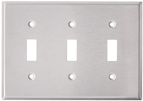 Leviton 3-Gang Toggle Device Switch Wallplate, Standard Size, Device Mount, Stainless Steel, 84011