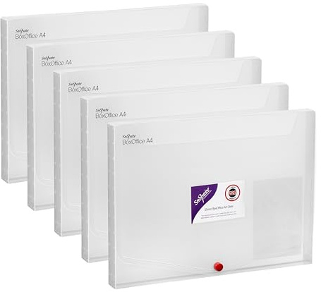 Snopake A4 25 mm BoxOffice – Clear [Pack of 5] Polypropylene Storage Box with Business Card Holder [13733]