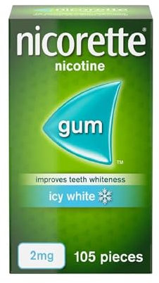 Nicorette Icy White 2mg Gum (105 Pieces), Discreet Stop Smoking and Stop Vaping Aid to Help you Quit For Good, Tackle Cravings and Withdrawal Symptoms, Nicotine Gum (Quit Smoking or Vaping)