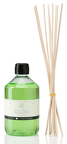 Raumduft Nachfüll-Set „Minze“ 500ml inkl. 10 Rattan-Stäbchen - Duftöl mit ätherischen Ölen - Nachfüller für einen erfrischenden Duft in der Wohnung - Nachfüllflasche mit Duftstäbchen 100% Natürlich