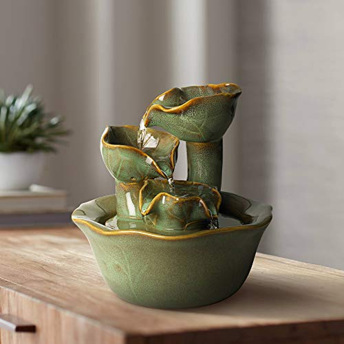 Organic Water Lily 8 High Small Zen Modern Indoor Outdoor Cottage Core Decor Ceramic Tabletop Fountain Tiered Waterfall Cascading Water Feature for Outside Garden Patio Yard Desk - John Timberland