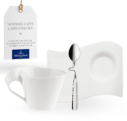 Villeroy & Boch Set Per Cappuccino, Tazzina, Piattino, Per 1 Persona, Lavabile In Lavastoviglie, Bianco, Set Da 3 Pezzi