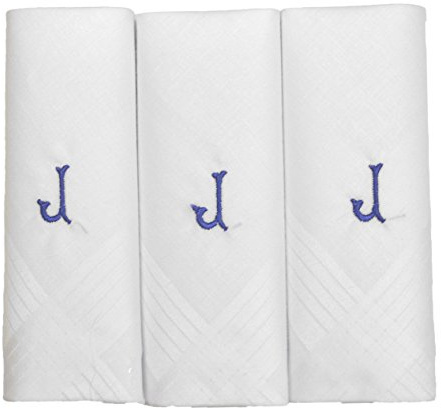 Herren/Männer 3er Pack Taschentücher, schlicht weiß mit Namensinitiale aus 1 Buchstaben, J