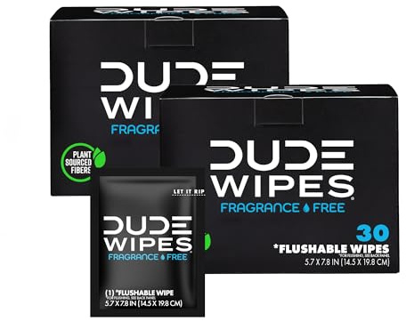 DUDE Wipes On-The-Go Unscented Adult Flushable Travel Wipes, 60 Count