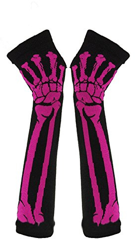 Butterme Welche Art und Weise Frauen Winter warm gestrickten Skelett Knochen Lange Fingerlose Handschuhe (Rot)