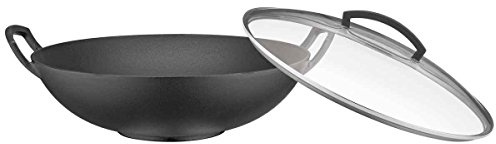 Spring 1692120635, Wok in Ghisa con Coperchio in Vetro, 35 Cm