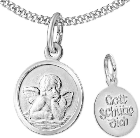 CLEVER Smuts set silver berlock liten ängel Ø 10 mm baksida Gud skyddar dig och kedja pansar 40 cm sterlingsilver 925 för barn