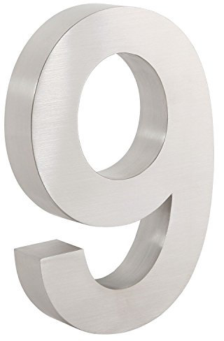 Zelsius - Numero civico in acciaio inox V2A spazzolato opaco, look 3D, carattere: Arial, numeri disponibili