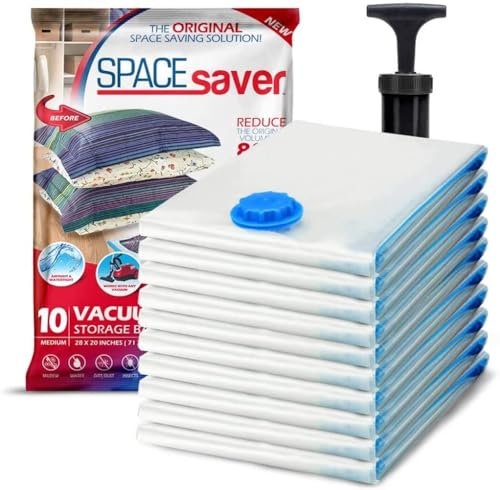 SpaceSaver Vacuum Storage Bags - Clothes Storage Bag Vacuum Pack - Space Saver Vacuum Storage Bags for Clothes Storage, Vacuum Bags for Bedding - Vacuum Bags for Clothes - with Pump (MEDIUM 10-Pack)