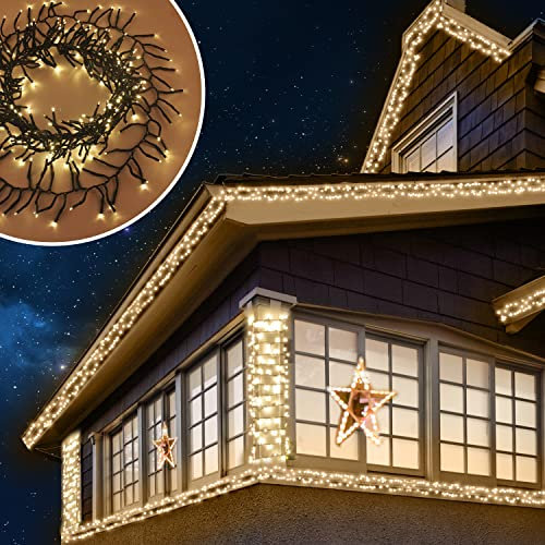 ANSIO Christmas Lights 720 LED 9m/29ft Cluster Christmas Tree Lights for Indoor & Outdoor Warm White Decorations Fairy Lights with Timer for Xmas Garden Bedroom & Party | Mains Powered Green Cable