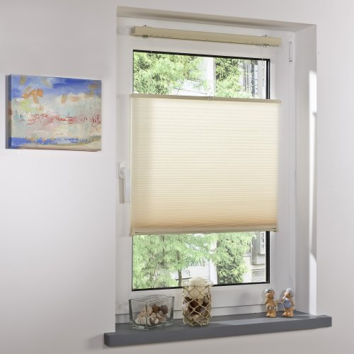 Liedeco® Thermo-Plissee freihängend mit Klemmträger / 100 x 130 cm Champagner (Breite x Höhe) / lichtdurchlässig Blickdicht und stufenlos verstellbar/Wabenplissee/leichte Innen-Montage ohne Bohren