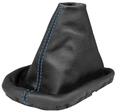 Schaltsack für VW Passat B5 3B 3BG - Bj. 1996 - 2005 - aus echtem Leder - Schwarz Blau - Schaltmanschette - Manschette für Gangschaltung - Schalthebelmanschette für Schaltgetriebe - Echtleder - A0032