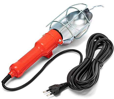 VELAMP Lampada Portatile da Lavoro per Uso in Garage, Cantina, Officina, Cantiere con Interruttore e Cavo 5 Metri. Attacco Lampadina E27, Compatibile LED. 60 W, Arancione, 32.5x9x9 cm