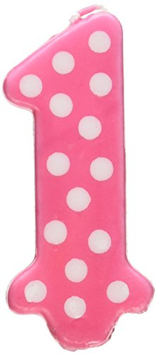 Oasis Supply Girl Polka Dot No. 1 Birthday Party Wax Candle for Cake Decorations, 3.25” Tall, Pink & White