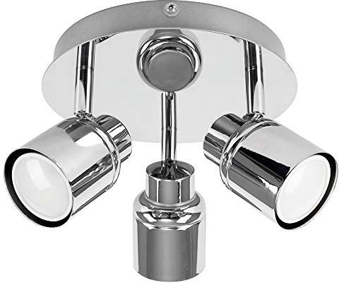MiniSun | Modern Polished Chrome Adjustable 3 Way Round Plate Ceiling Spotlight | Ceiling Spots, Home Décor & Improvement Essential | Includes 5W LED Bulbs [3000K Warm White] | Mains Wired