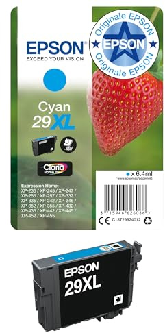 Epson Serie 29XL Fragole, Cartucce Claria Home per Stampante Inkjet, Single Pack 1 Colore (Ciano) Formato XL, Stampe Casa/Ufficio fino 450 Pagine, Confezione Retail