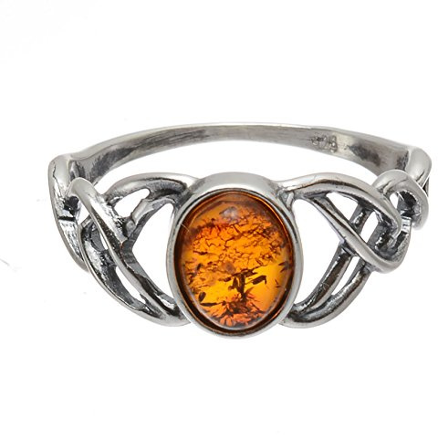 HolidayGiftShops Sterling Silver and Baltic Honey Celtic Amber Ring Celtic Knots