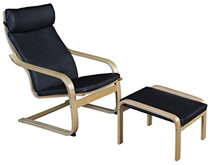 Niche Mia Bentwood Reclining Rocking Chair & Ottoman – Lightweight, Ergonomic & Durable with Luxurious Leather, Sturdy Cantilever Frame for Home, Office & Nursery (Natural/Black Leather)