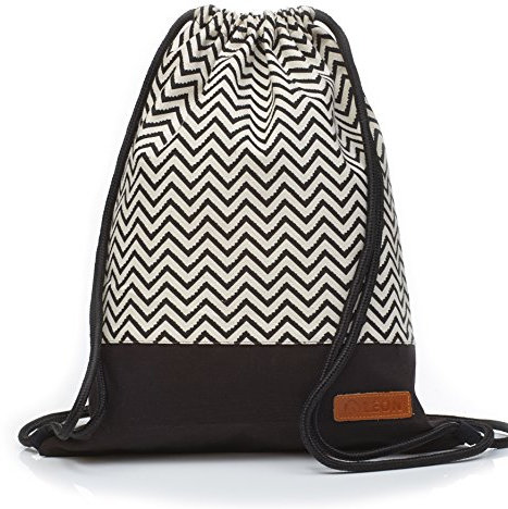 By-Bers LEON Tasche Turnbeutel Rucksack Sportbeutel Gym Bag Gymsack Hipster Fashion, Zickzack_schwarz, flach 34cmx45cm +-1cm