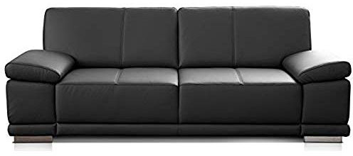 CAVADORE 3-Sitzer Sofa Corianne / Echtledercouch im modernen Design / Mit Armteilverstellung / 217 x 80 x 99 / Echtleder schwarz