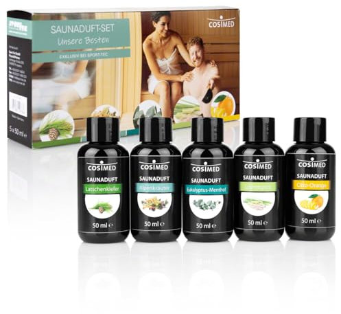 Sport-Tec Saunadüfte Probierset - Saunaaufguss Konzentrat 5x50 ml - Entspannende Aromatherapie für Ihre Sauna - Luxuriöser Duftmix mit natürlichen Inhaltsstoffen