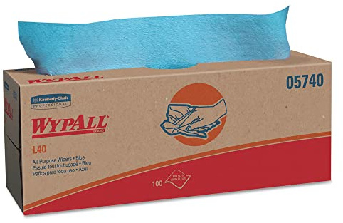 WypAll PowerClean L40 Cloths Extra Absorbent Wipes (05740), Pop-Up Box, Bulk Paper Wipers, Blue (9 Packs of 100 Sheets, 900 Sheet Total)