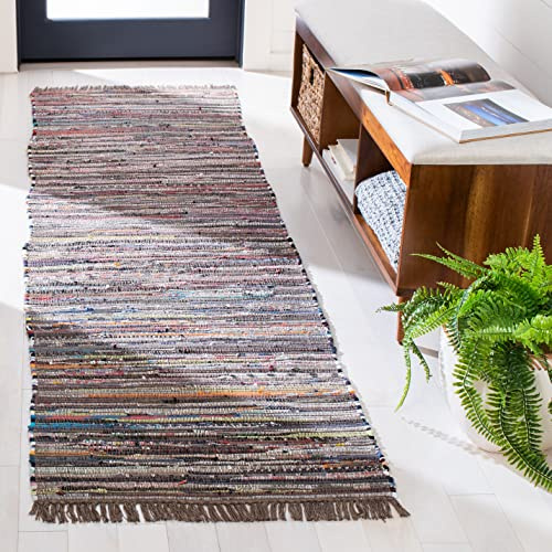 SAFAVIEH Rag Rug Collection Runner Rug - 2'3 x 8', Rust & Multi, Handmade Boho Stripe Cotton, Ideal for High Traffic Areas in Living Room, Bedroom (RAR121E)