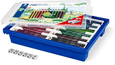 STAEDTLER Noris colour 185 Buntstifte – 288er Klassensatz, 6 Spitzer | 12 Farben, robust & farbstark – für Kinder, Sechskant – Art.-Nr. 185 G288