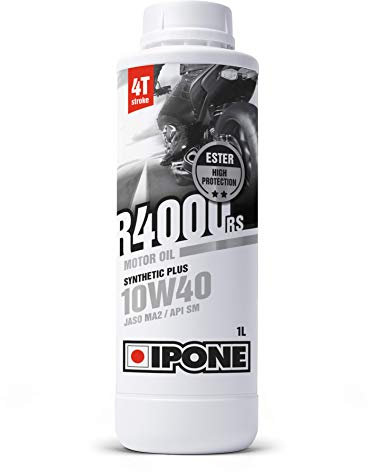 IPONE - Huile Moto 4 Temps 10W40 R4000 RS - Semi-Synthétique avec Esters - Haute Performance pour les Motos de Route -Protection Optimale du Moteur et de la Boite de Vitesses - Bidon 1L