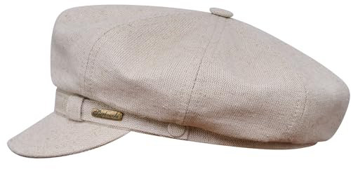Sterkowski Modell Gavroche Ballonmütze | 100% Leinen Schirmmütze für Männer und Frauen | Newsboy Flatcap Sommer Zeitungsjungen Schirm Peaky Elegant Vintage Bakerboy Cabrio Gatsby Retro Beige 57 cm