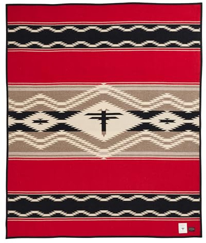 Pendleton American Indian College Fund Blanket - 64 x 80 Wool Cotton Soft, Reversible Blanket, Ultrasuede Binding, Made in USA - Water