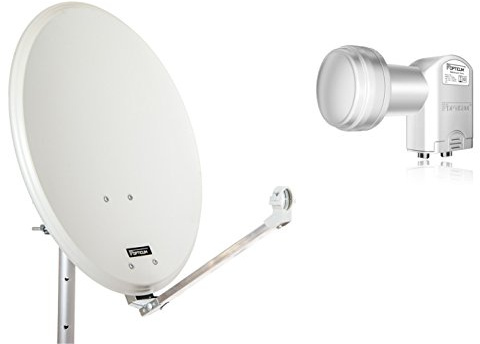 RED OPTICUM QA60 Antenne parabolique 60 cm avec Twin LNB LTP 04H - Compatible 4K HD & 3D - Antenne Satellite en Acier résistant aux intempéries avec 2 Colliers de mât - pour 2 abonnés - Gris Clair 9125