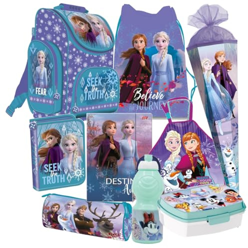Frozen Die Eiskönigin 9 Teile Set Schulranzen Ranzen Federmappe Tasche Tornister Schultüte 85 cm mit-Sticker-von-Kids4shop Blau