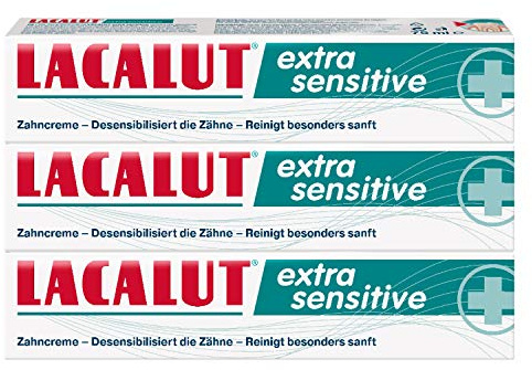 LACALUT EXTRA SENSITIVE ZAHNCREME, 75ml Zahnpasta, spürbare Besserung bei schmerzempfindlichen Zähnen und Zahnhälsen, 3 x 75ml