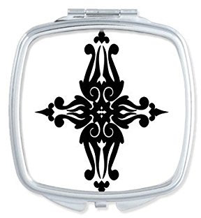 DIYthinker Religion, Christentum, Glaube, Kirche, Schwarz Heilig-Kreuz-Kultur Design Gotische Kunst Illustration Muster-Quadrat-Compact Make-up Taschenspiegel Tragbare Nette kleine Handspiegel