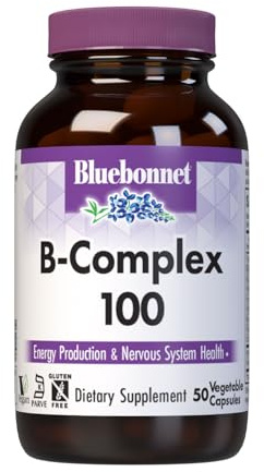 Bluebonnet Nutrition B Complex 100 Vegetable Capsules, Complete Full Spectrum, Vitamin B6, B12, Biotin, Folate, Vegan, Vegetarian, Gluten Free, Soy Free, Milk Free, Kosher, 50 Vegetable Capsules