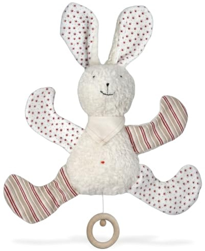 Efie Bio-Spieluhr Hase mit Halstuch – 100 % Baumwolle (kbA), Füllung aus Schurwolle (kbT), handgefertigt – GOTS-zertifiziert – nachhaltiges Babyspielzeug Made in Germany (Sandmann)