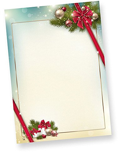 Weihnachtsbriefpapier ROTE SCHLEIFE (50 Blatt) Briefpapier Weihnachten DIN A4 zum Bedrucken