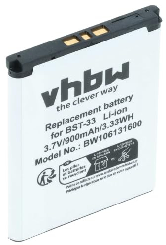 vhbw Akku kompatibel mit Sony-Ericsson W100i | W205, Spiro, Satio, T700, V800, W100, T715, V640i Handy Smartphone Telefon (900 mAh, 3,7 V, Li-Ion)