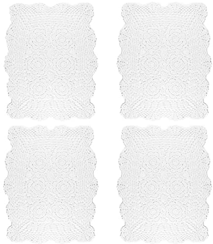 kilofly Set di 4 centrini in cotone lavorato a mano all'uncinetto, colore: bianco