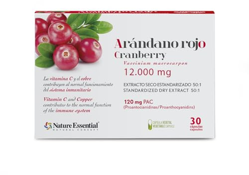 Nature Essential | Arándano Rojo 12.000 mg | 120 PAC | 30 Cápsulas Vegetales | Con Vitamina C y D-Manosa | Bienestar Diario