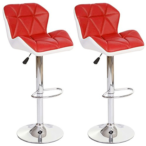 Mendler 2er-Set Barhocker HWC-A92 höhenverstellbar Kunstleder - rot | Barstuhl, Tresenhocker