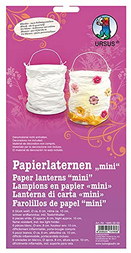 Ursus 18450000 - Blanco Papierlaterne Mini, weiß, Höhe ca. 10 cm, Durchmesser ca. 8 cm, 6 Stück, schwer entflammbar, inklusive Teelichthalter, zum Selbstgestalten, ideal für den nächsten Laternenlauf