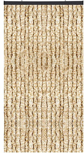 Arsvita Insektenschutzvorhang 100x220 cm (Breite x Länge) Flauschvorhang in Beige meliert für Camping, Terrasse, Pavillon oder Balkontür, Fadengardine Ø4cm