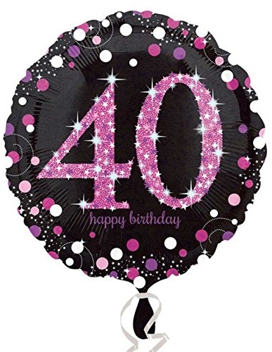 Amscan 3378601 - Standard Folienballon Happy Birthday 40, Durchmesser circa 43 cm, Heliumballon, Geburtstag