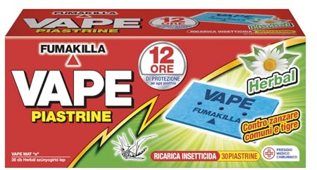 Vape,30 Piastrine Profumate alle Erbe, Protegge dalle Zanzare Comuni e Tigre, 12 Ore di Protezione in Ambienti chiusi e all'Aperto per Ogni Singola Piastrina