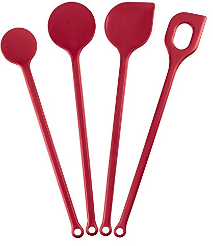 Kigima 4-teiliges Kochlöffel-Set in Rot - Hochwertige Küchenutensilien aus hitzebeständigem Kunststoff - Ideal für Ihre Küche