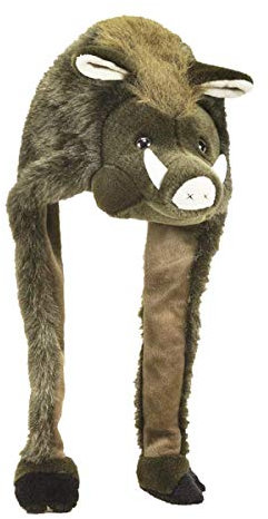 Wildsau Mütze/Wildschwein Tierplüschmütze aus Veloursplüsch für Erwachsene